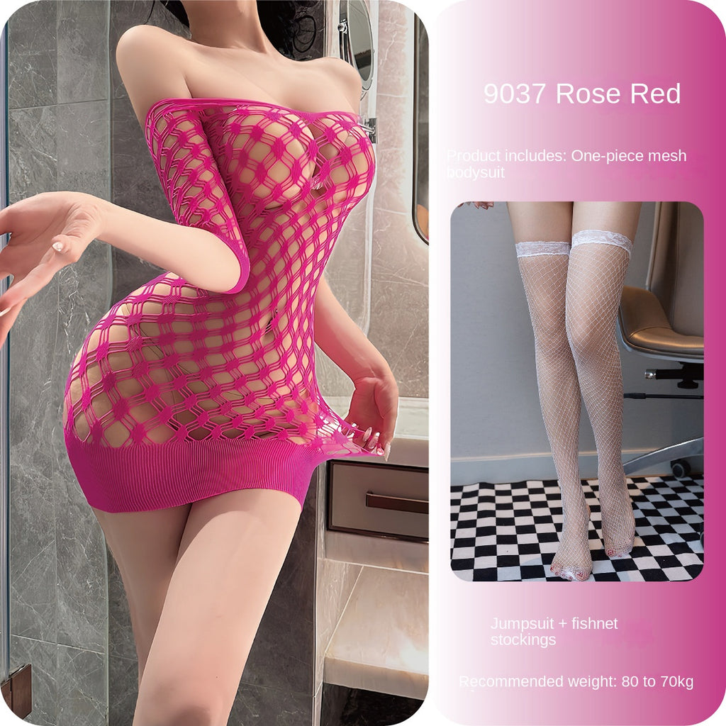 Off-Shoulder Deep V Mesh Bodysuit