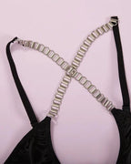 Women's Sexy Hollow Slim-Fit Sheath Dress Deep V Metal Strap