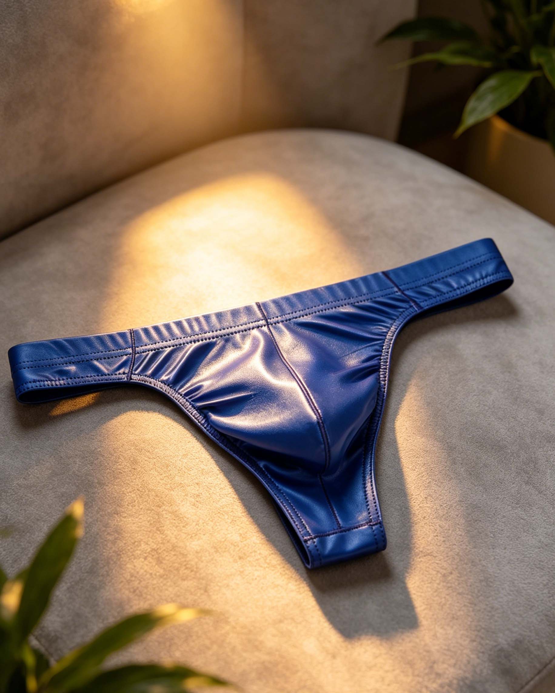Men’s Wet Look Faux Leather Thong