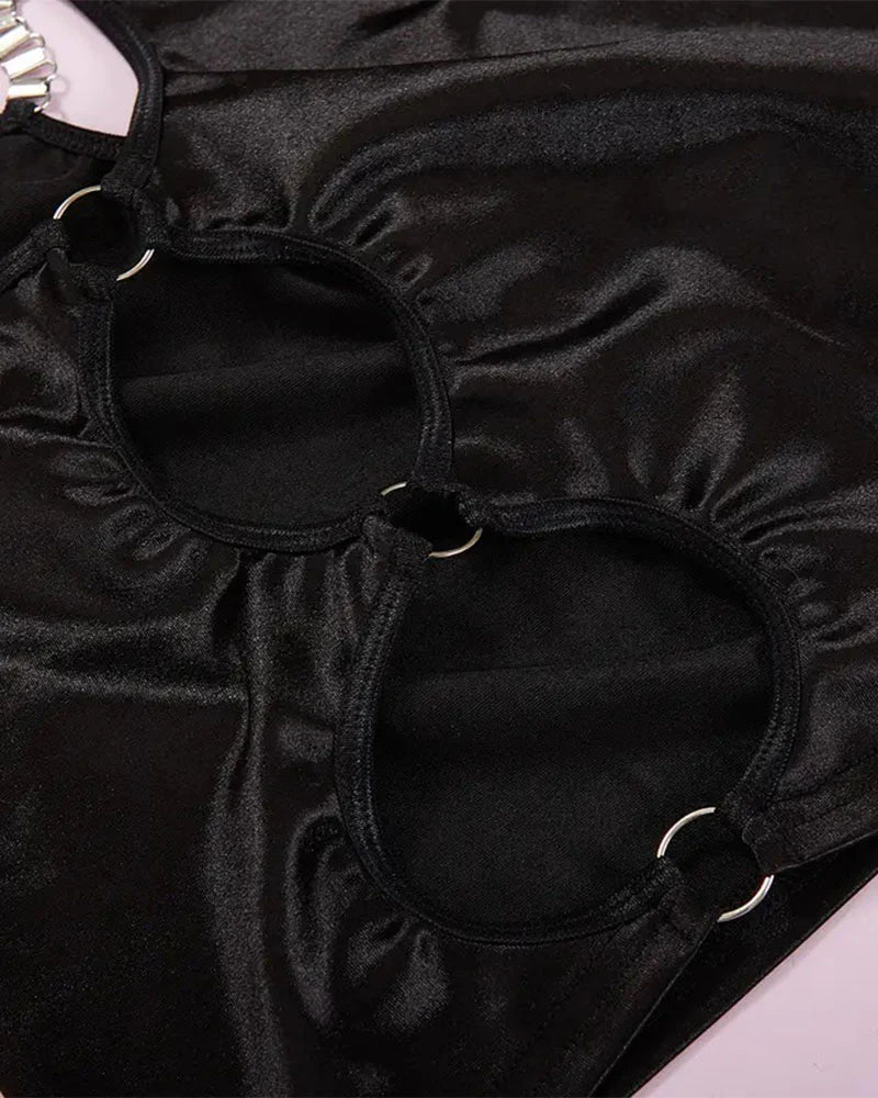 Women's Sexy Hollow Slim-Fit Sheath Dress Deep V Metal Strap