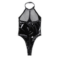 Halter Neck Faux Leather Chain Detail Teddy Bodysuit