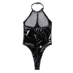 Halter Neck Faux Leather Chain Detail Teddy Bodysuit