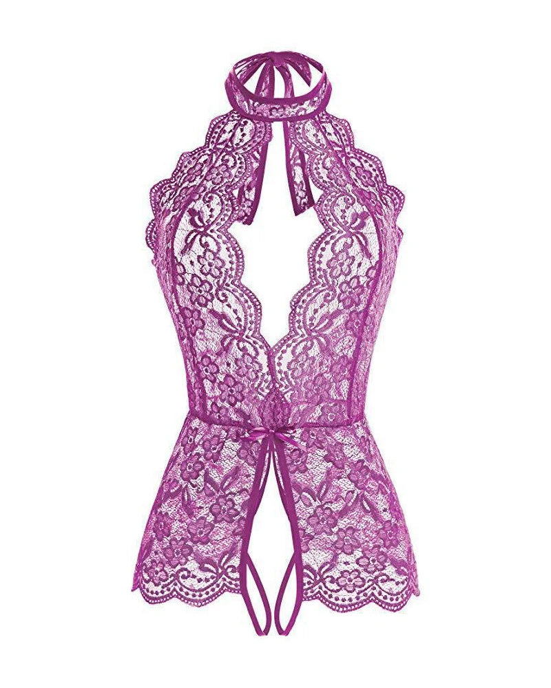 Halter Lace Bodysuit V Neck Teddy