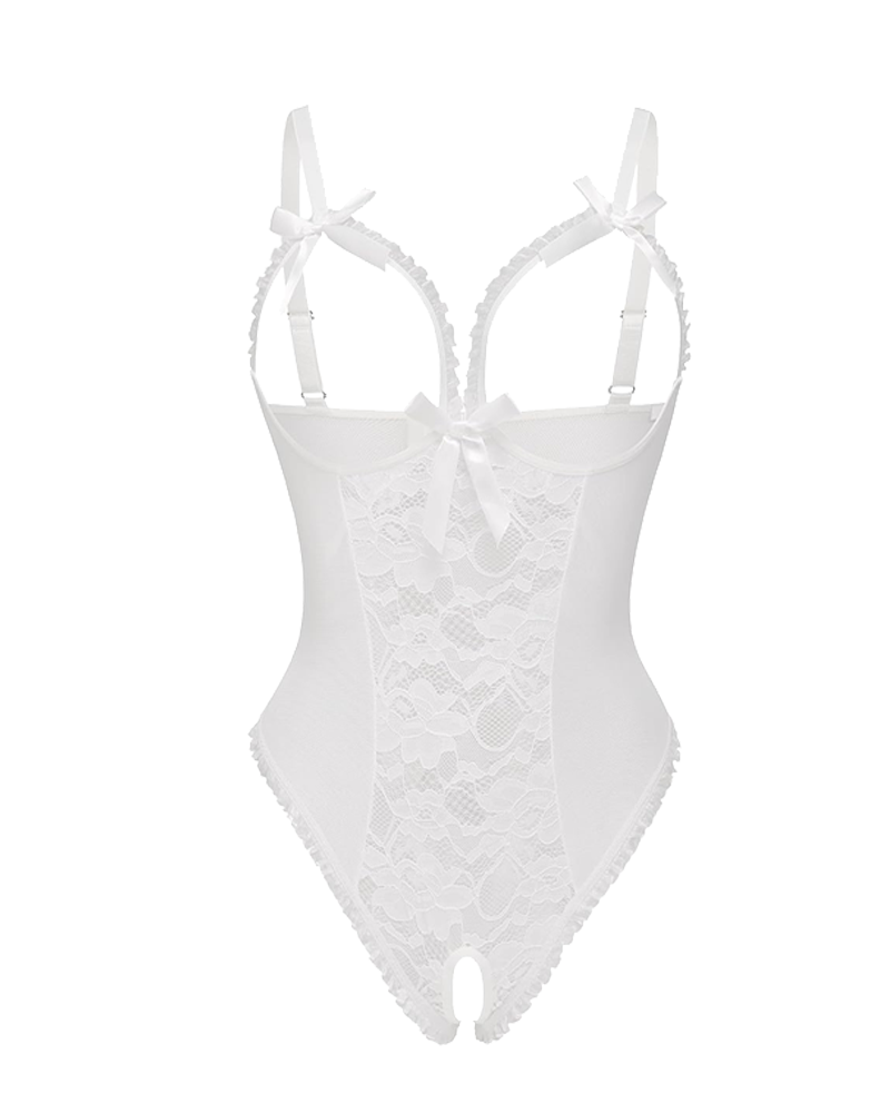 Flower Lace Mesh Hollow Open Crotch One-Piece Pajamas