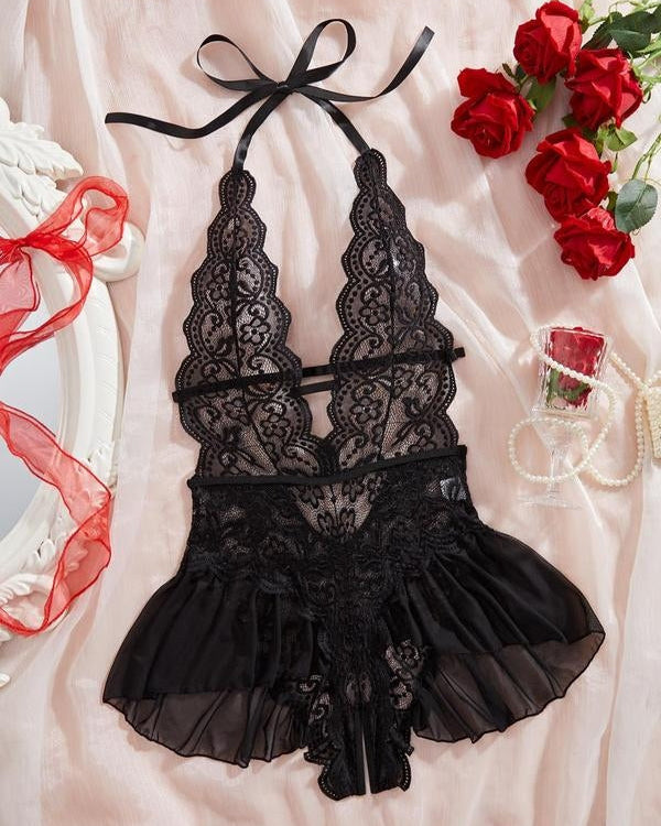 Women's Solid Color Lace Breathable Lingerie Teddy Bodysuit