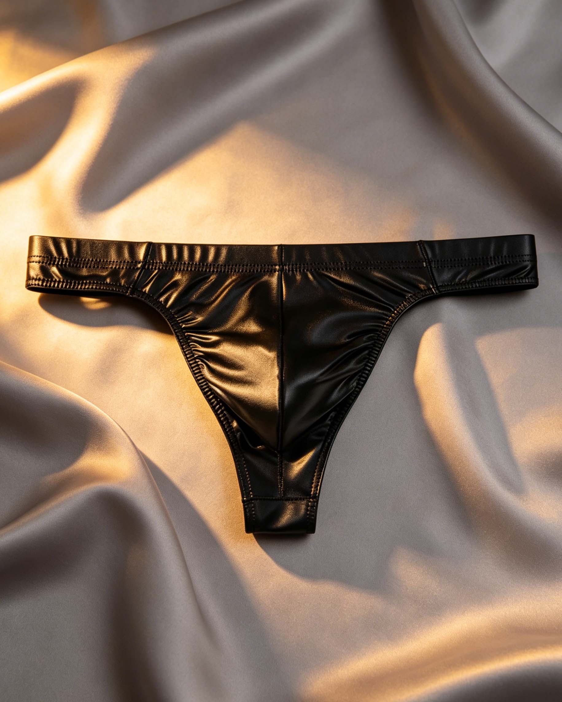 Men’s Wet Look Faux Leather Thong