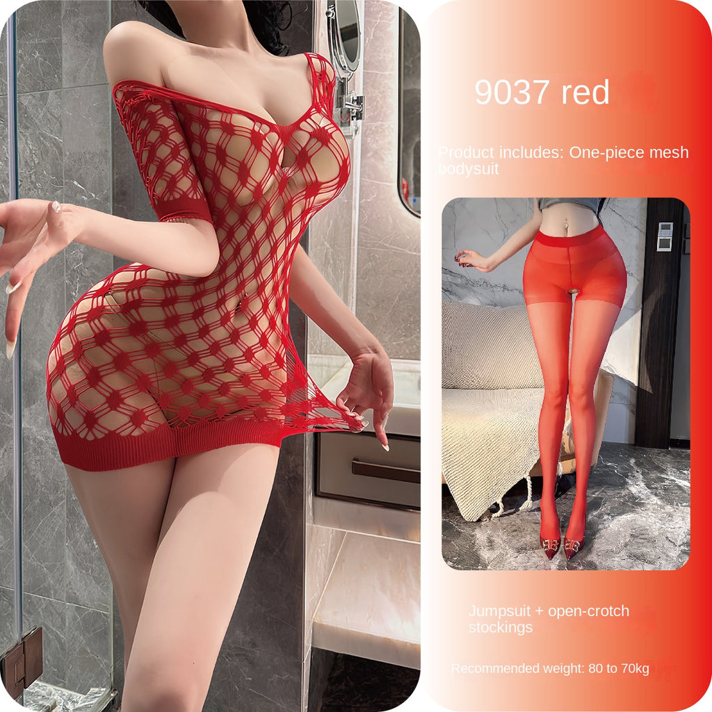 Off-Shoulder Deep V Mesh Bodysuit