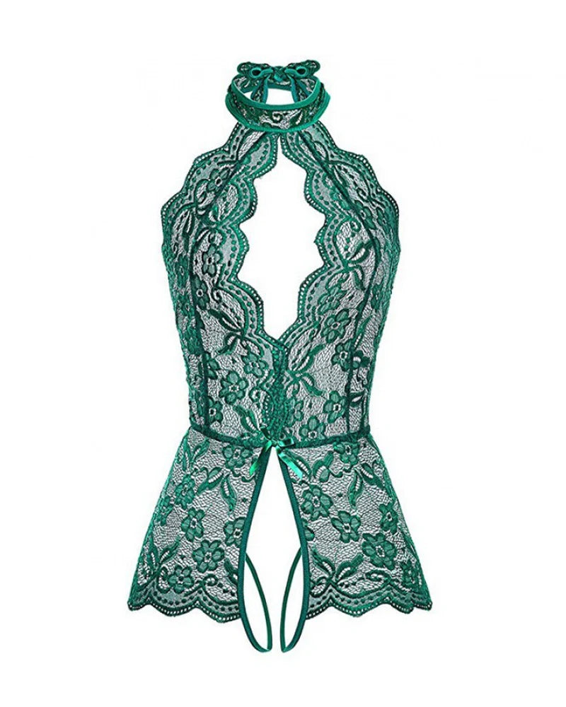 Halter Lace Bodysuit V Neck Teddy