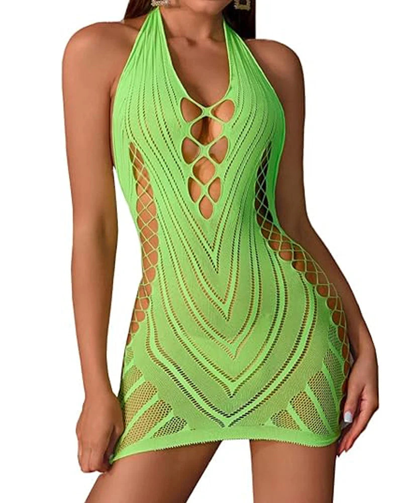 Deep V Open Back Hollow Knit Nightdress