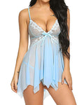Deep V Sexy Lace Mesh Irregular Hem Babydoll & Thong Set