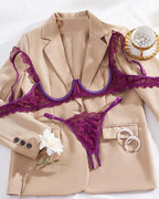 Lace Sexy Adjustable Bra and Open Crotch Design Thong Set