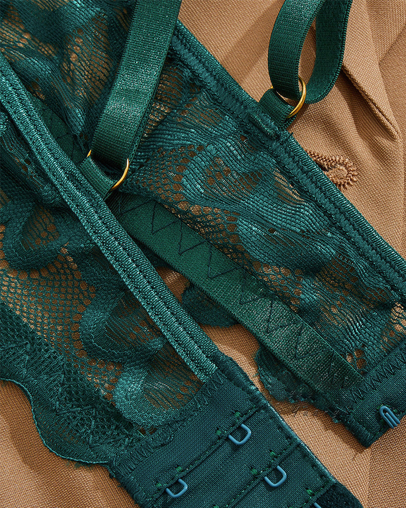 Lace Sexy Adjustable Bra and Open Crotch Design Thong Set