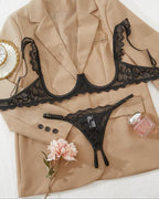 Lace Sexy Adjustable Bra and Open Crotch Design Thong Set