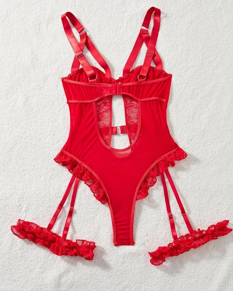 Sexy Lace Mesh Backless One-Piece Pajamas