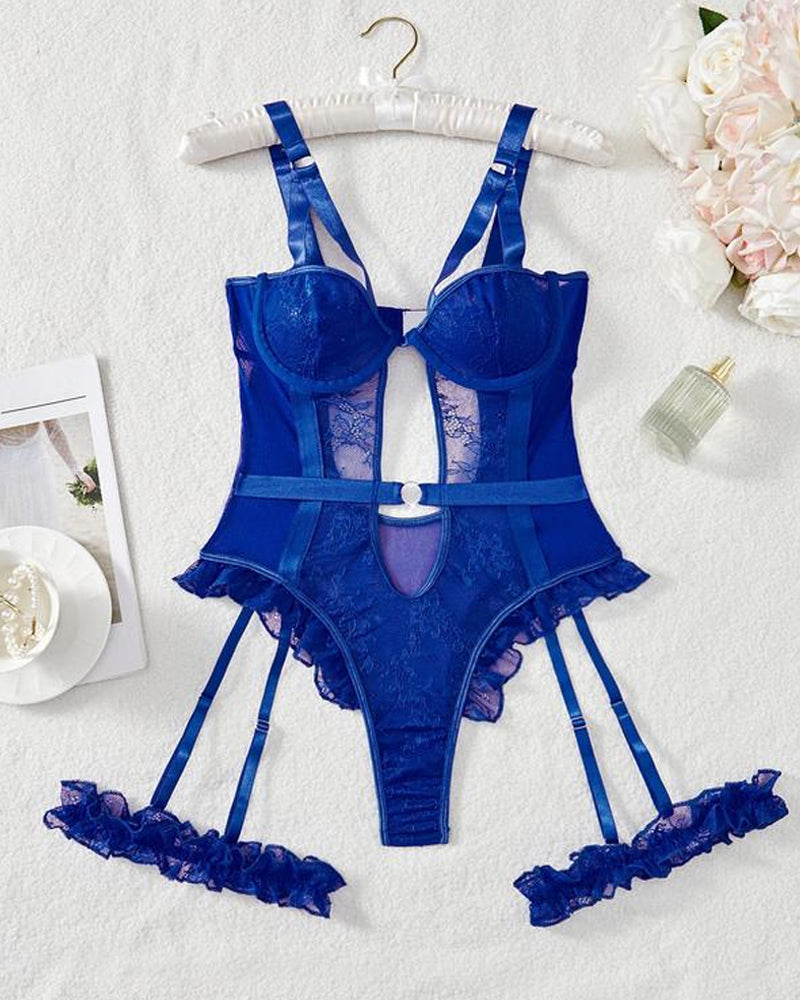 Sexy Lace Mesh Backless One-Piece Pajamas