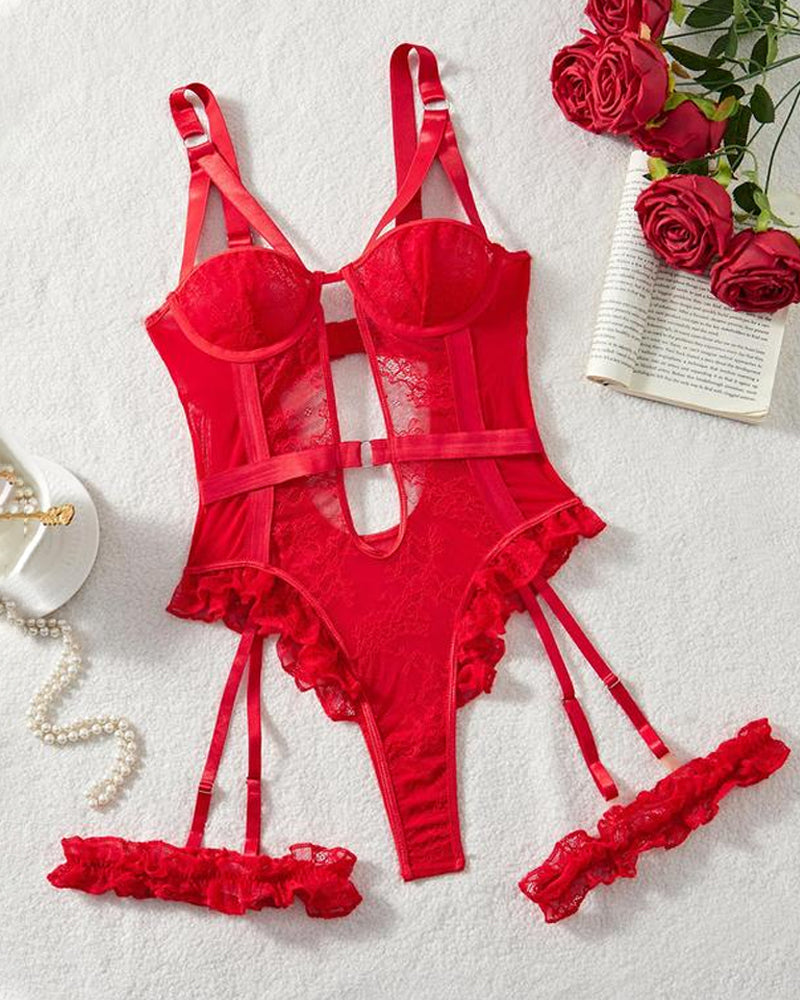 Sexy Lace Mesh Backless One-Piece Pajamas