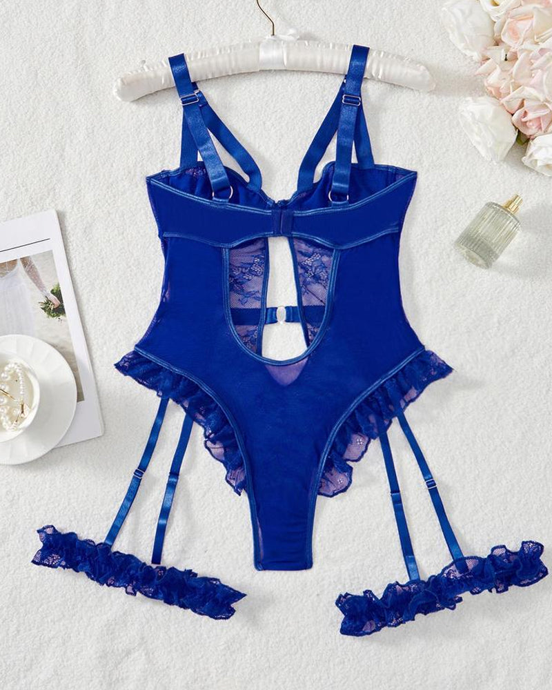 Sexy Lace Mesh Backless One-Piece Pajamas