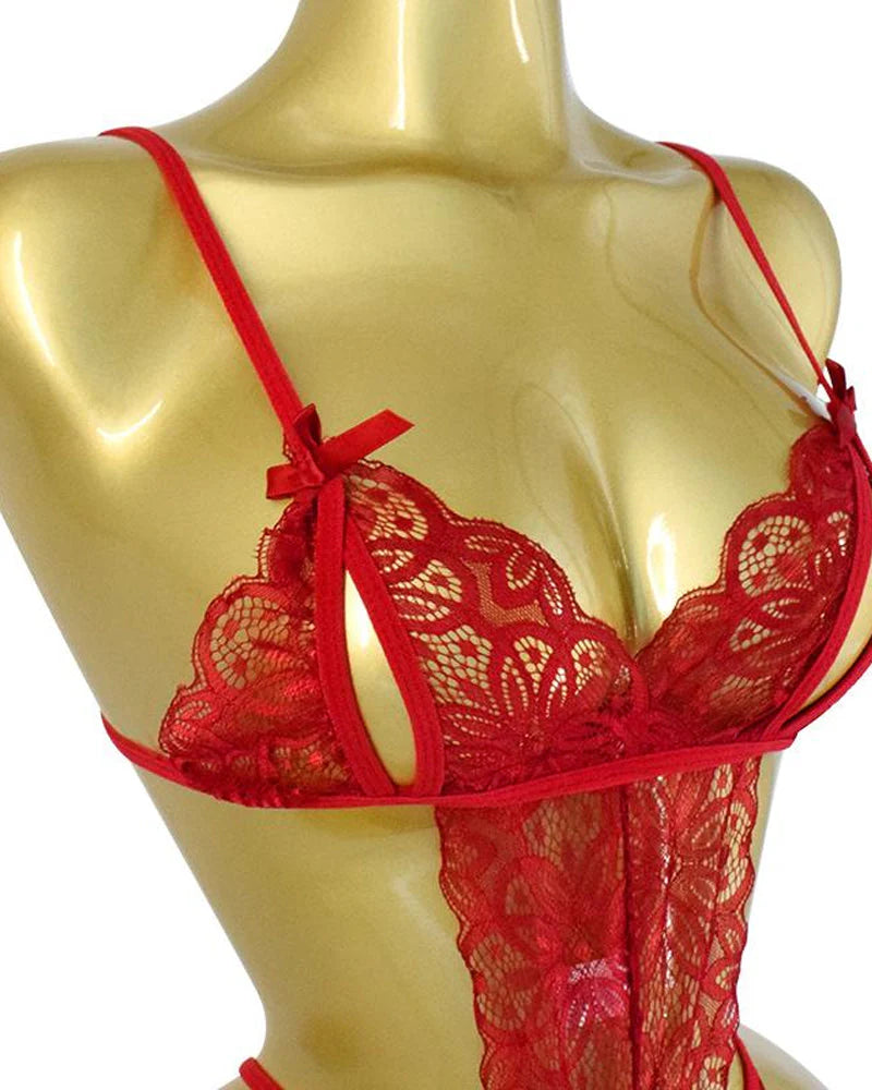 Sexy Floral Lace Backless One-Piece Lingerie