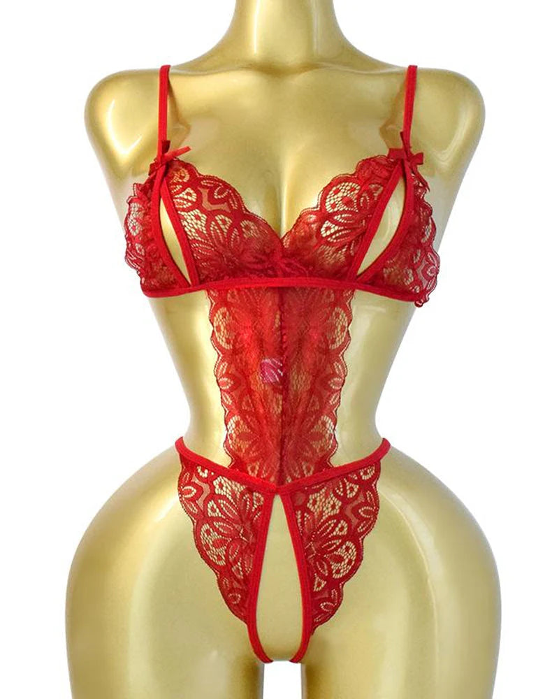 Sexy Floral Lace Backless One-Piece Lingerie