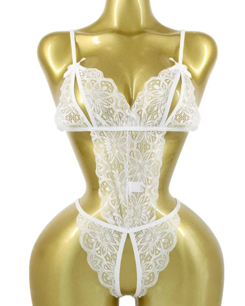 Sexy Floral Lace Backless One-Piece Lingerie