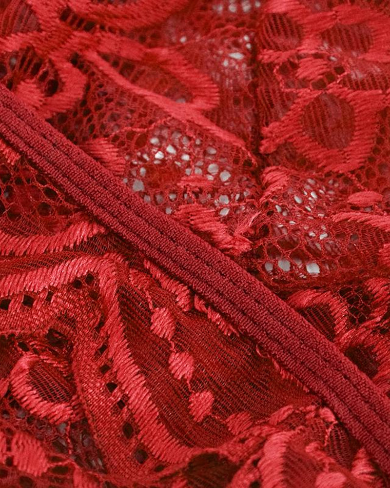 Sexy Floral Lace Deep V Cross-Back Open Crotch One-Piece Pajamas