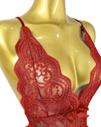 Sexy Floral Lace Deep V Cross-Back Open Crotch One-Piece Pajamas