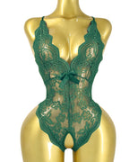 Sexy Floral Lace Deep V Cross-Back Open Crotch One-Piece Pajamas