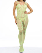 Sexy Open Crotch Jacquard Fishnet Stockings Bodysuits