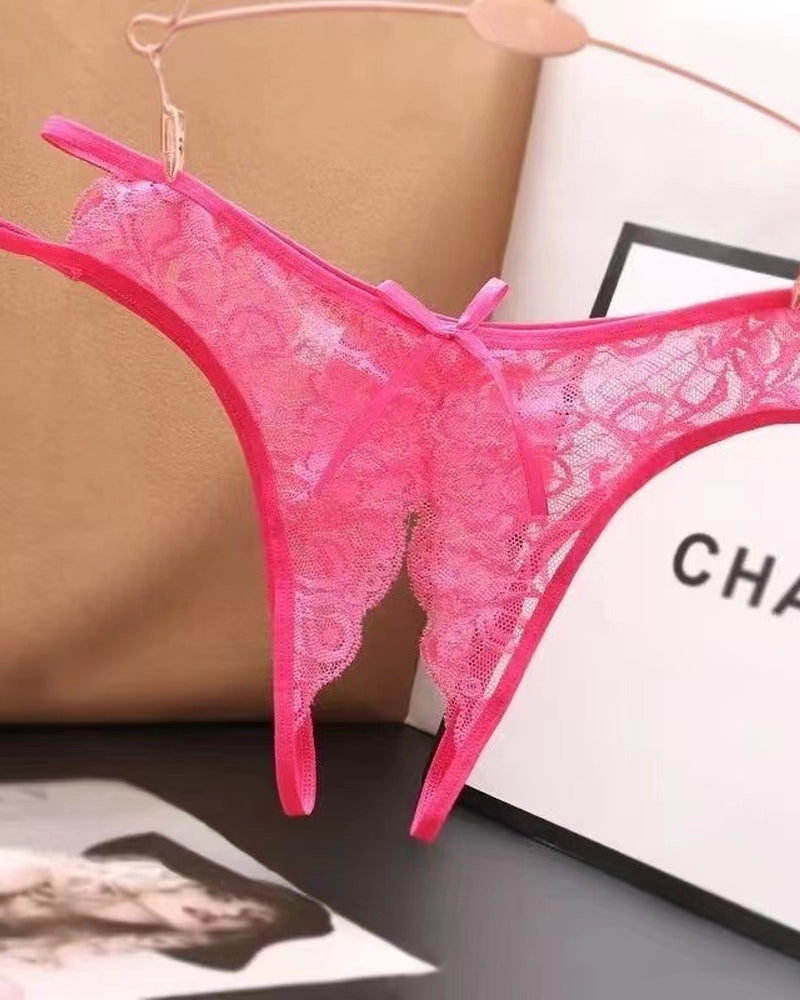 Sexy Lace Open Crotch Hollow Low Rise Thong