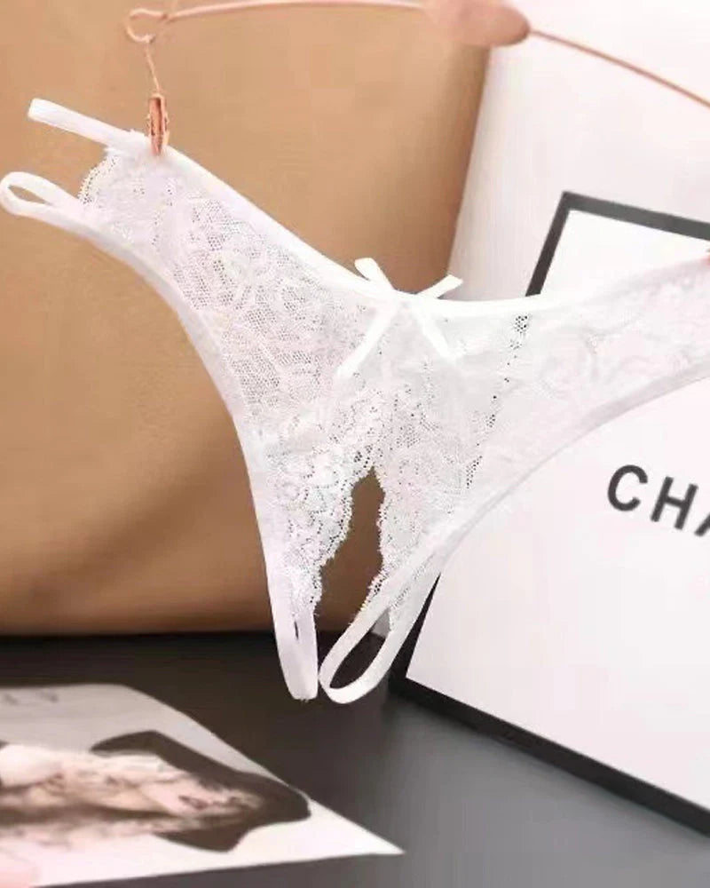 Sexy Lace Open Crotch Hollow Low Rise Thong