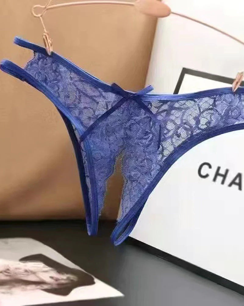 Sexy Lace Open Crotch Hollow Low Rise Thong