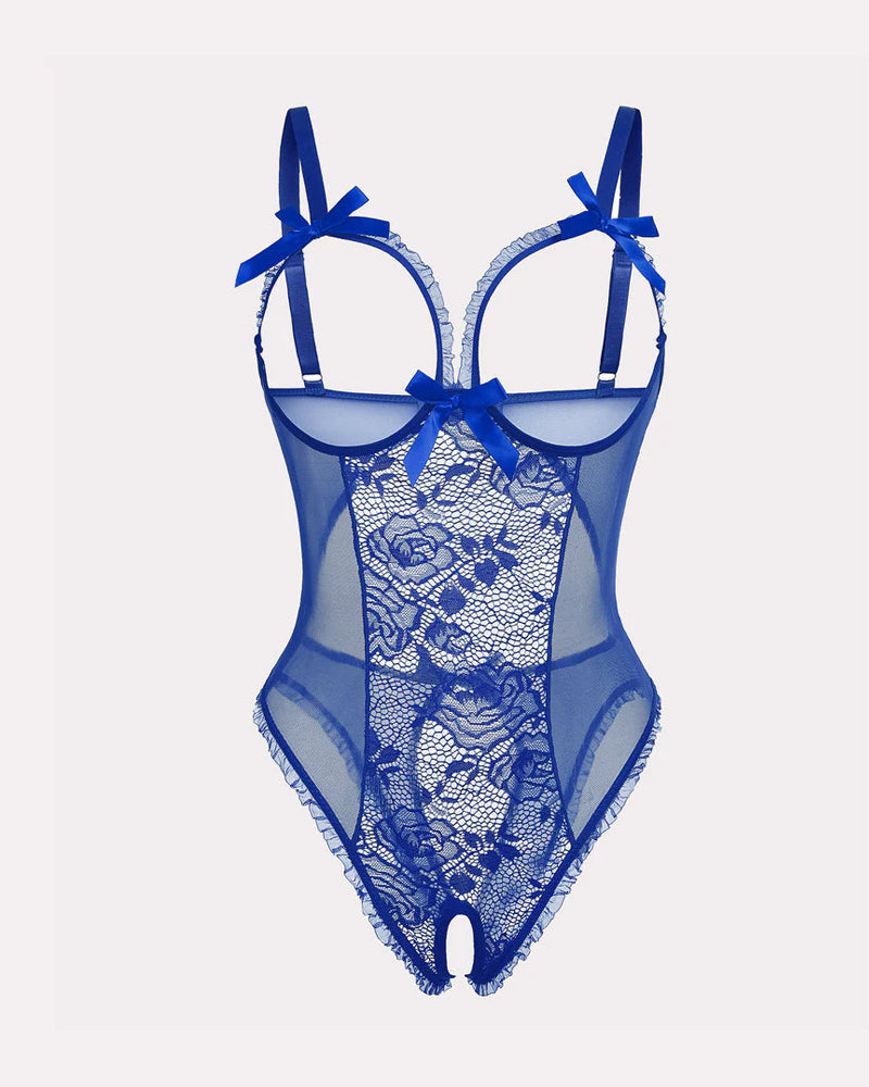 Flower Lace Mesh Hollow Open Crotch One-Piece Pajamas