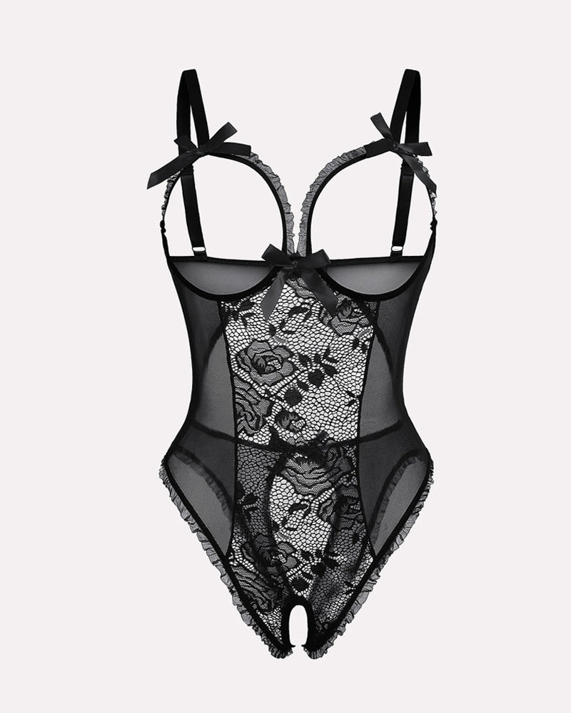 Flower Lace Mesh Stitching Chest Hollow One-Piece Pajamas