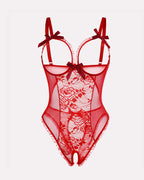 Flower Lace Mesh Stitching Chest Hollow One-Piece Pajamas