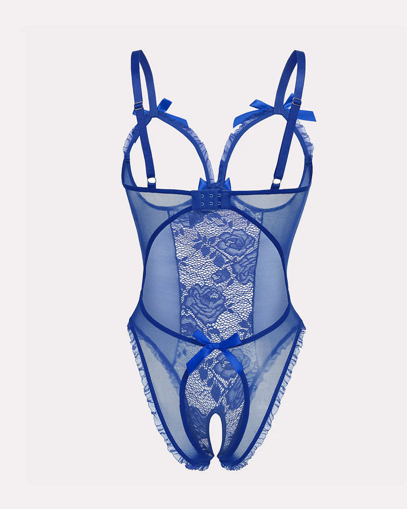 Flower Lace Mesh Stitching Chest Hollow One-Piece Pajamas