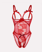 Flower Lace Mesh Stitching Chest Hollow One-Piece Pajamas