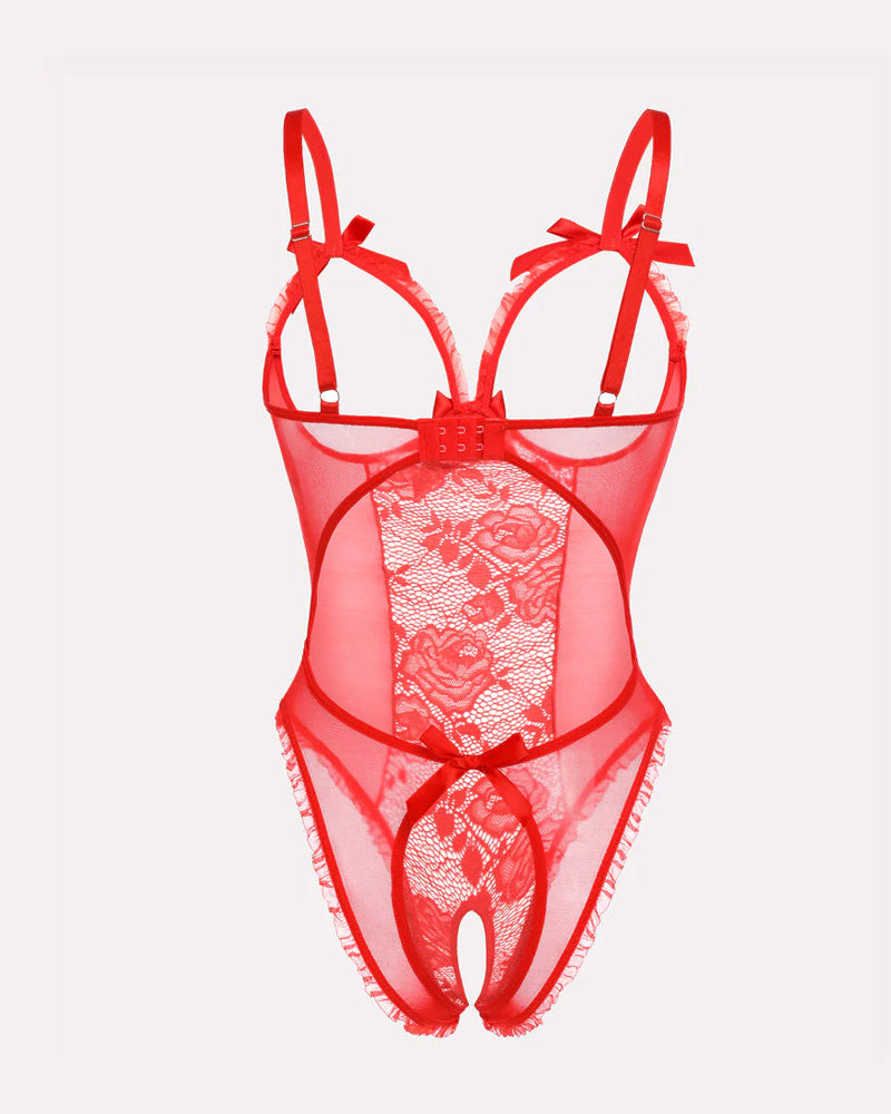Flower Lace Mesh Stitching Chest Hollow One-Piece Pajamas