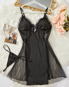 Sexy Lace Mesh See-Through Suspender Nightdress