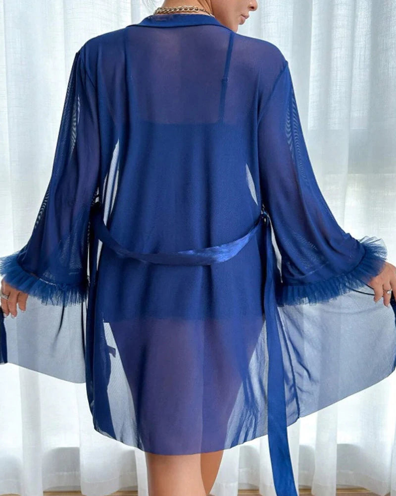 Sexy Lace Mesh See-through Nightgown Set