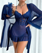 Sexy Lace Mesh See-through Nightgown Set