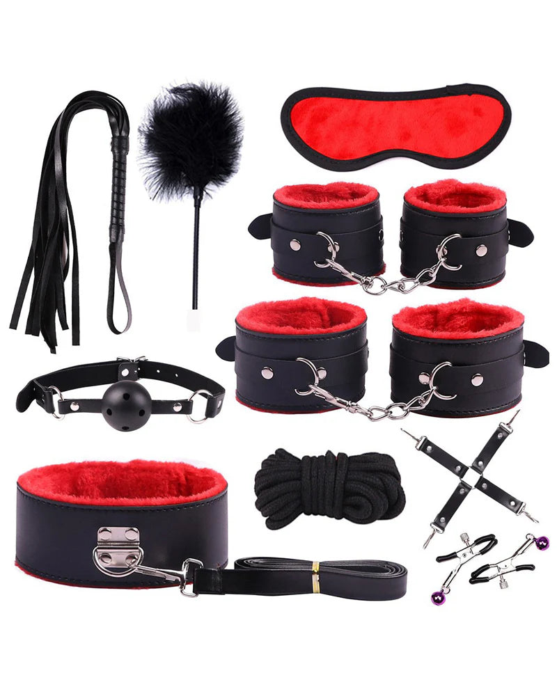 Sexy Plush Leather Bondage 10-Piece Set