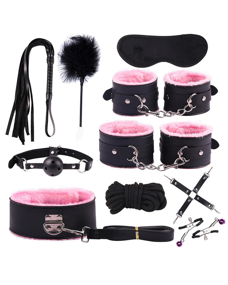 Sexy Plush Leather Bondage 10-Piece Set