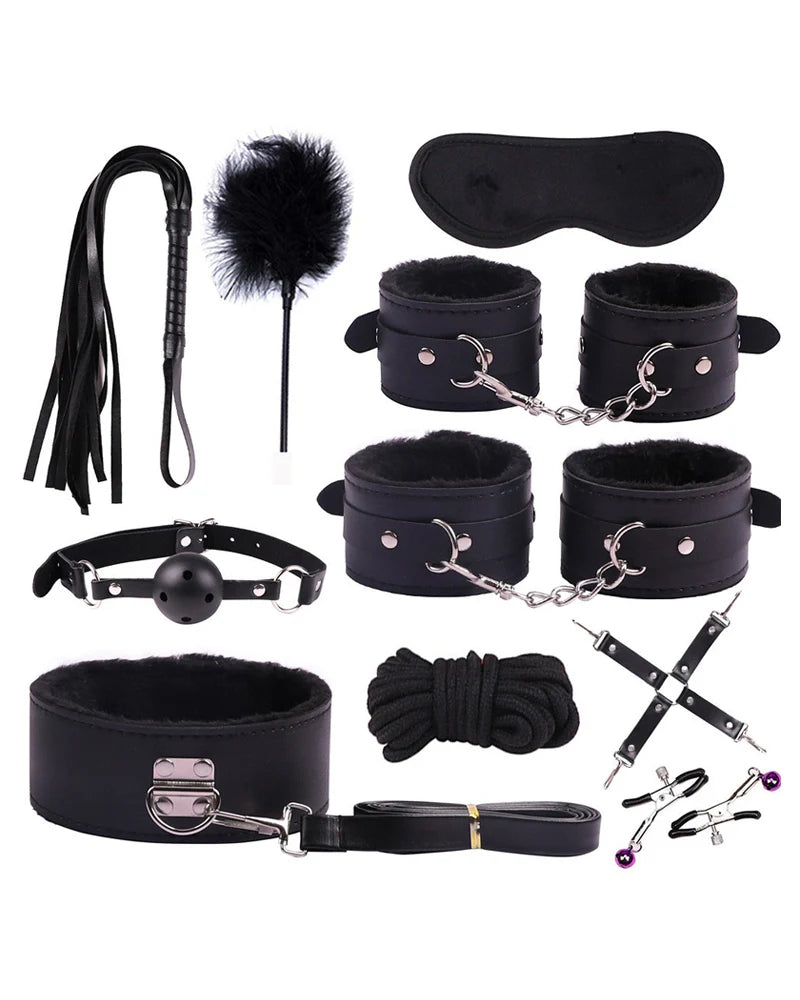 Sexy Plush Leather Bondage 10-Piece Set