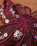 Sexy Sequin Butterfly Embroidered Open Crotch Thong