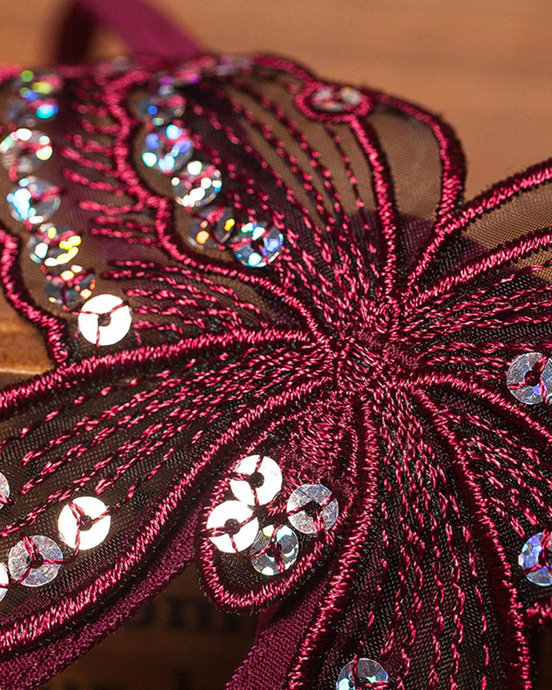 Sexy Sequin Butterfly Embroidered Open Crotch Thong
