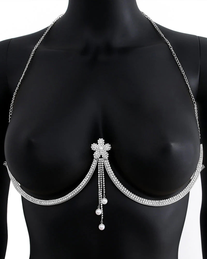 Fashion Sexy Diamond Studded Tassel Bra Necklace