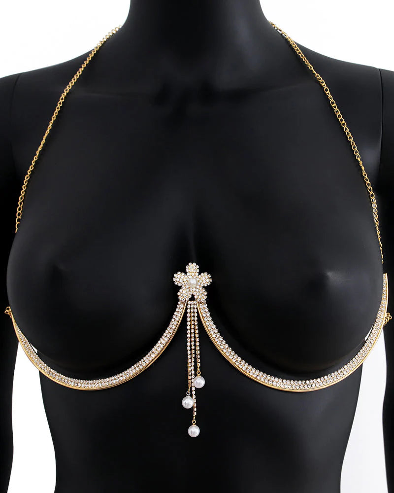 Fashion Sexy Diamond Studded Tassel Bra Necklace