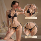 New Sexy 3-Piece Lingerie Set, Open-Crotch Bikini Style, Plus Size