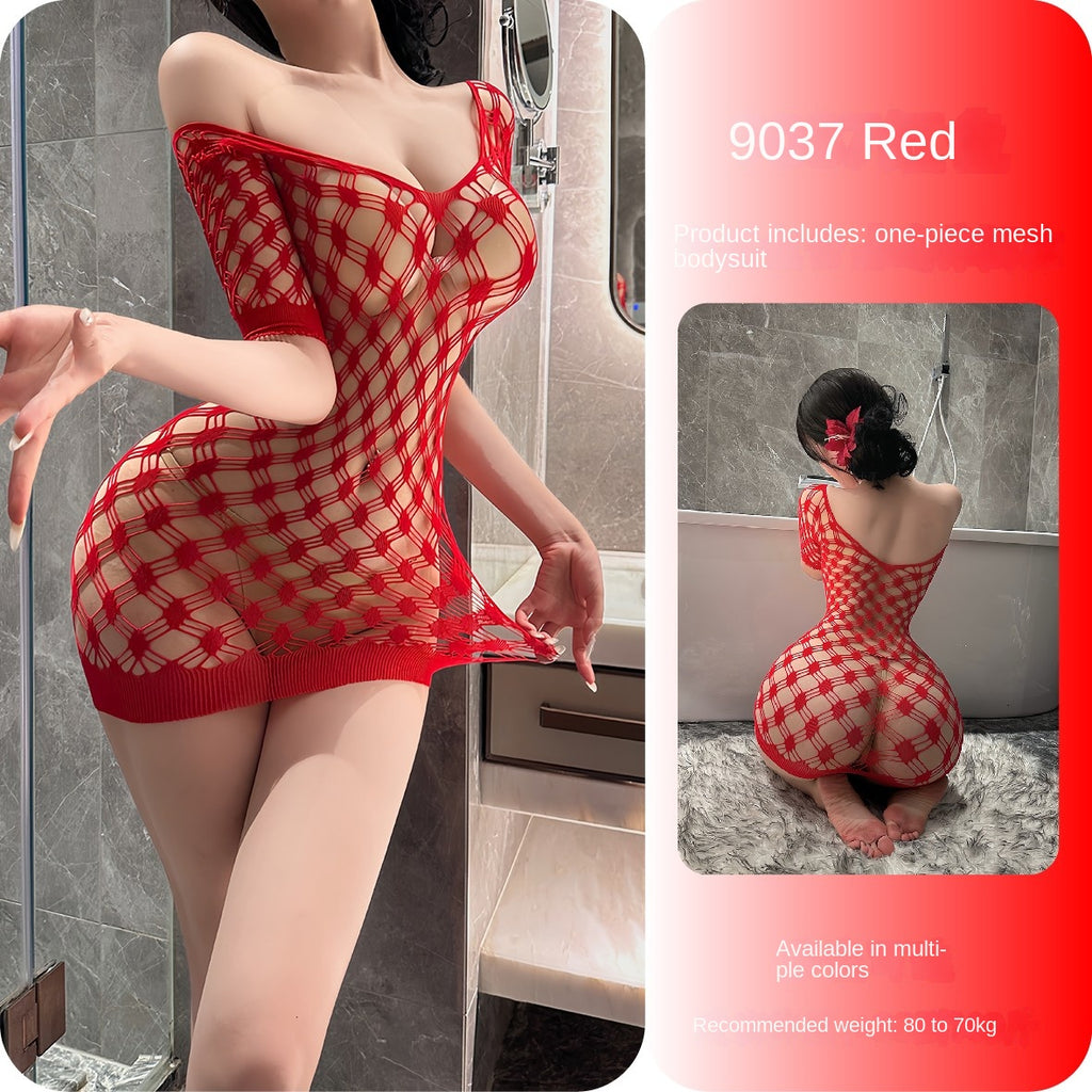 Off-Shoulder Deep V Mesh Bodysuit