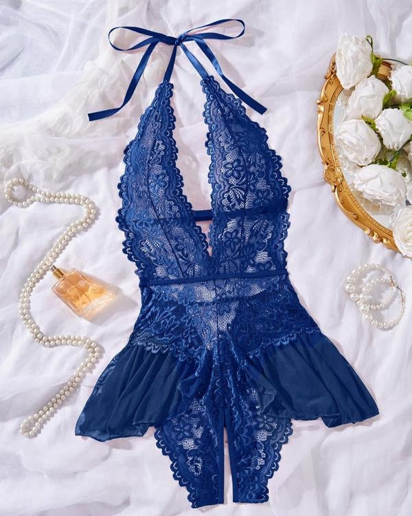 Women's Solid Color Lace Breathable Lingerie Teddy Bodysuit
